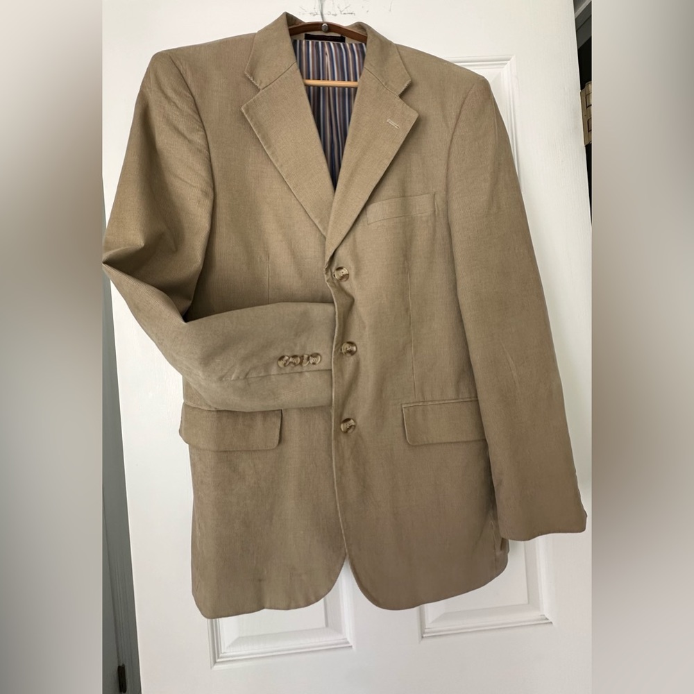 Vintage Men’s Sports Coat Blazer Suit Jacket Tan Interview 38R Corduroy Work